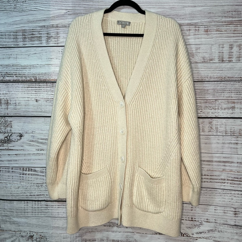 J Crew XXL Ribbed V Neck Cardigan Sweater Alpaca Oversized Cream